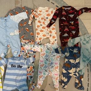 Baby Boy Fall Pajamas Bundle (9 pcs, 0-3M & 3M- Little Me, Old Navy & Carters
